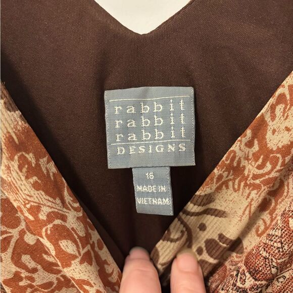 Rabbit Rabbit Rabbit Designs Elegant Brown Patterned Dress Size 16 Boho Vintage - Picture 2 of 6